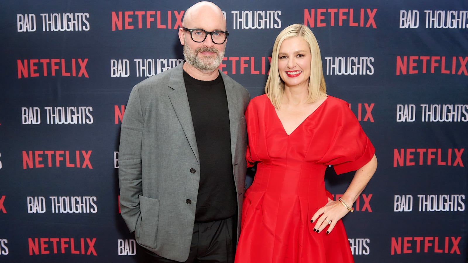 Tom Segura and Christina P attend the premiere of Tom Segura's Netflix Series "Bad Thoughts" at Braindead Studios on May 06, 2025 in Los Angeles, California.