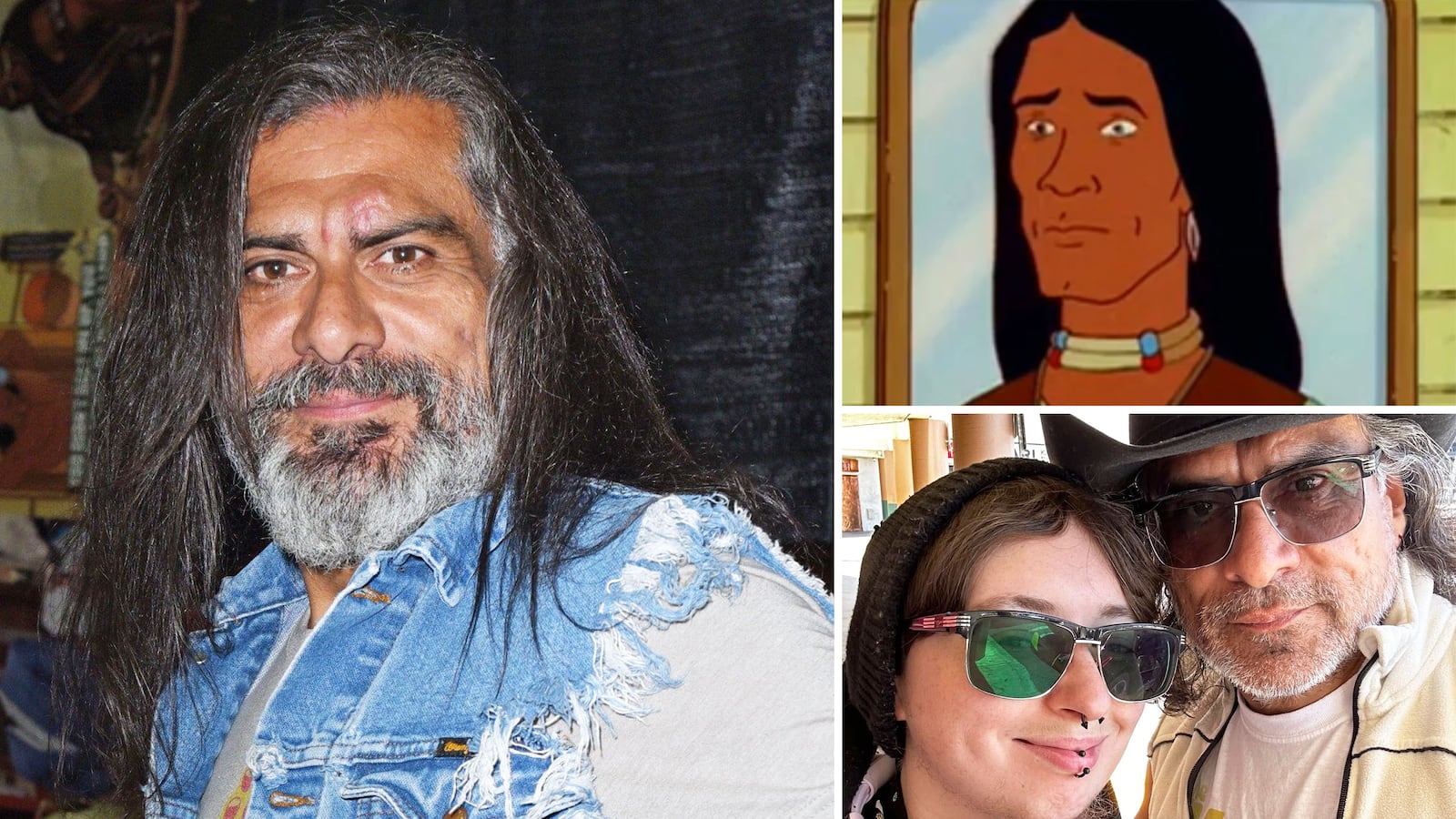 Actor Jonathan Joss, who played John Redcorn on King of the Hill, with a picture with his husband