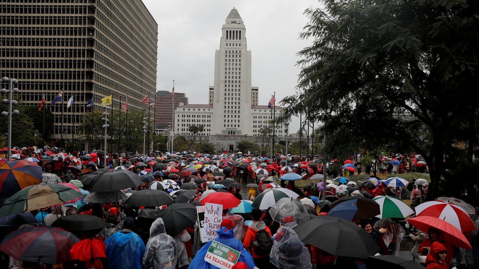 More than 30,000 Los Angeles teachers hold a rally at the City Hall after going on strike, in Los Angeles, California, U.S., January 14, 2019.
