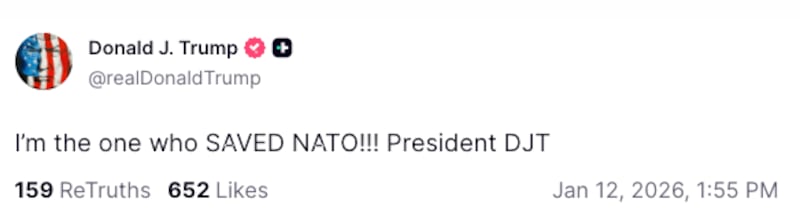 Donald Trump's NATO post on Truth Social.