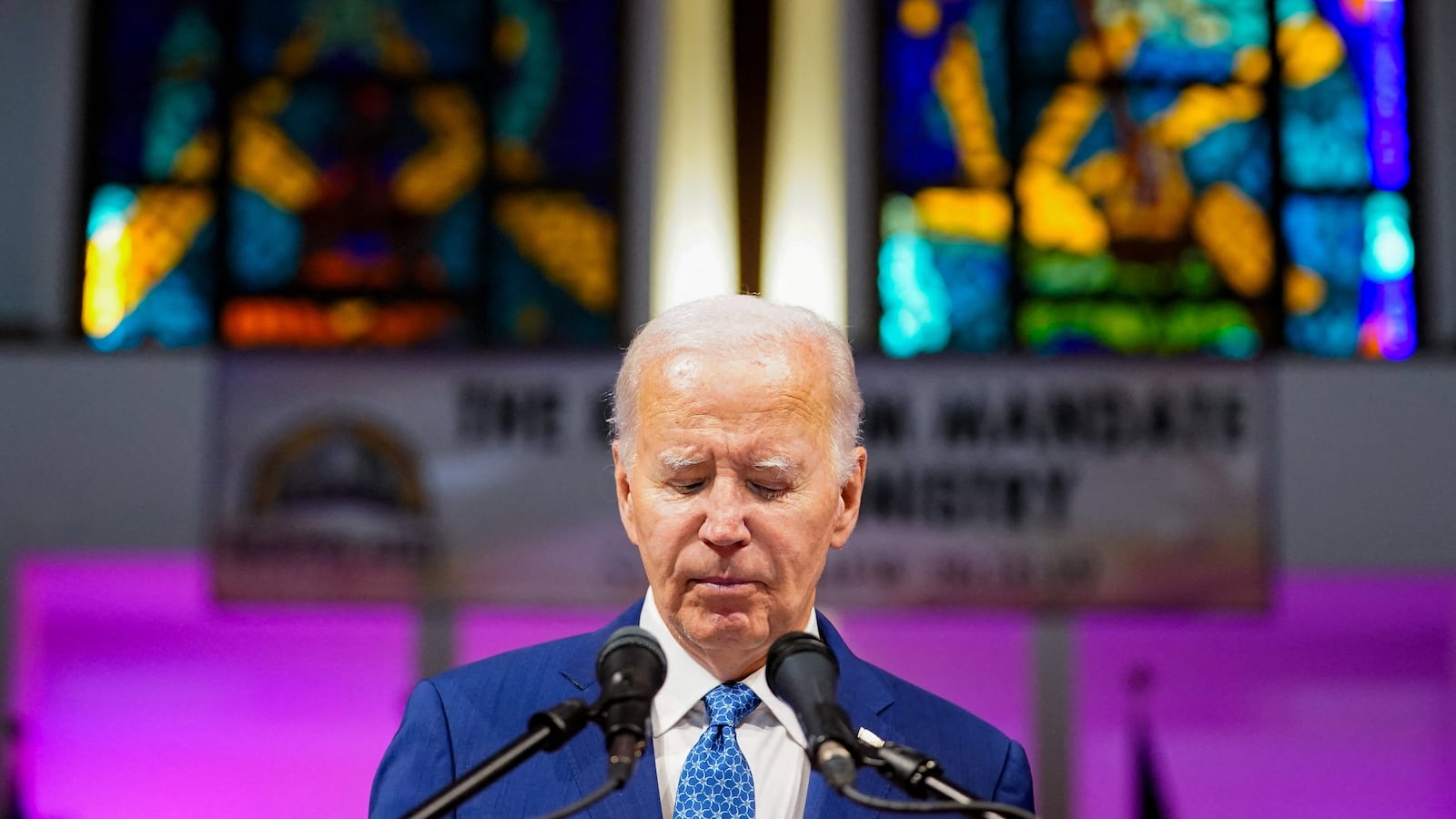 President Joe Biden giving a speech at a Philadelphia church.