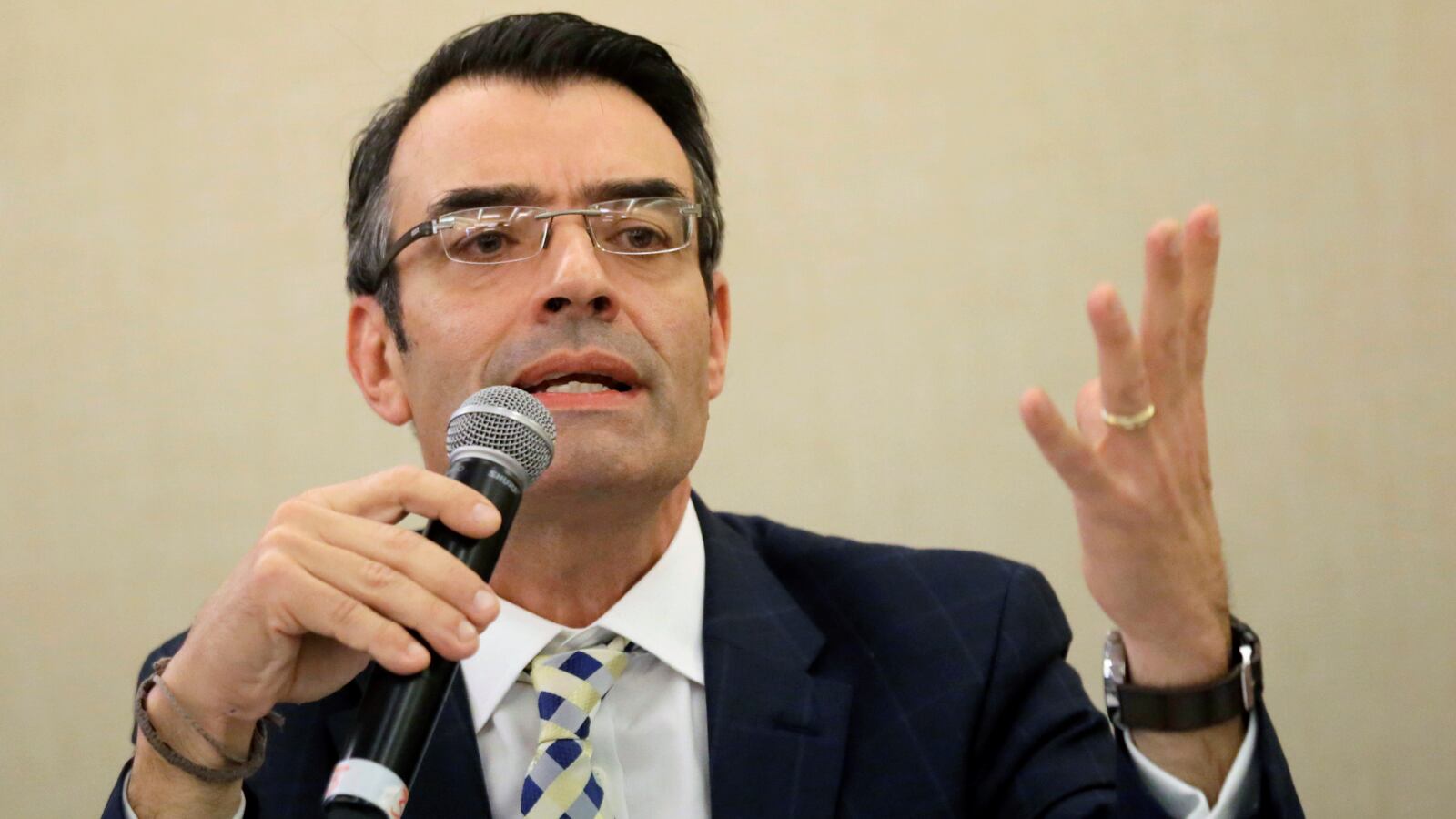Inter-American Commission on Human Rights (IACHR) president James Cavallaro speaks to the media during a news conference.