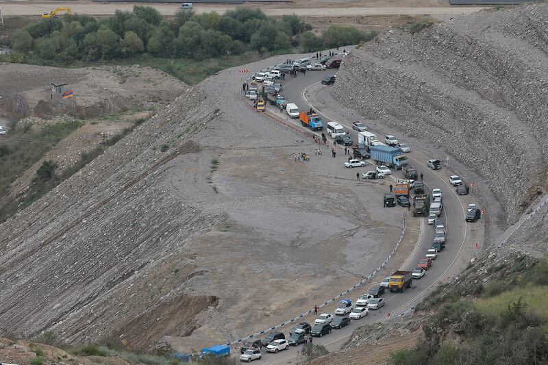 Armenians fleeing Nagorno-Karabakh in Lachin corridor.