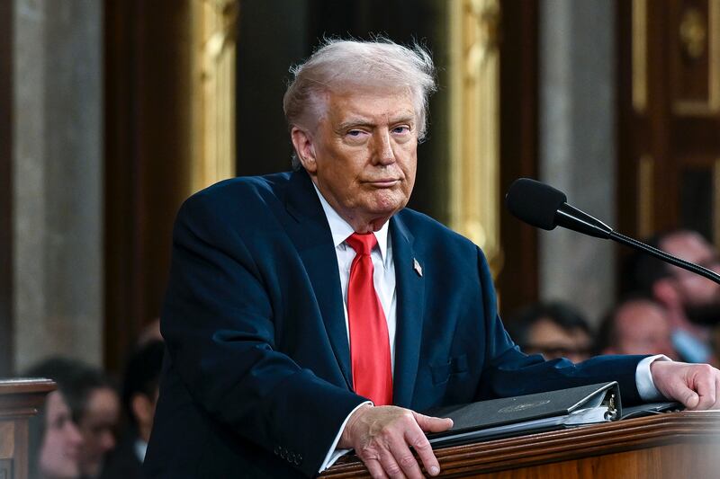 President Donald J. Trump delivers the first State of the Union address of his second term to a joint session of Congress in the House Chamber of the United States Capitol in Washington, D.C., on Tuesday, February 24, 2026. (Pool photo by Kenny Holston/The New York Times)