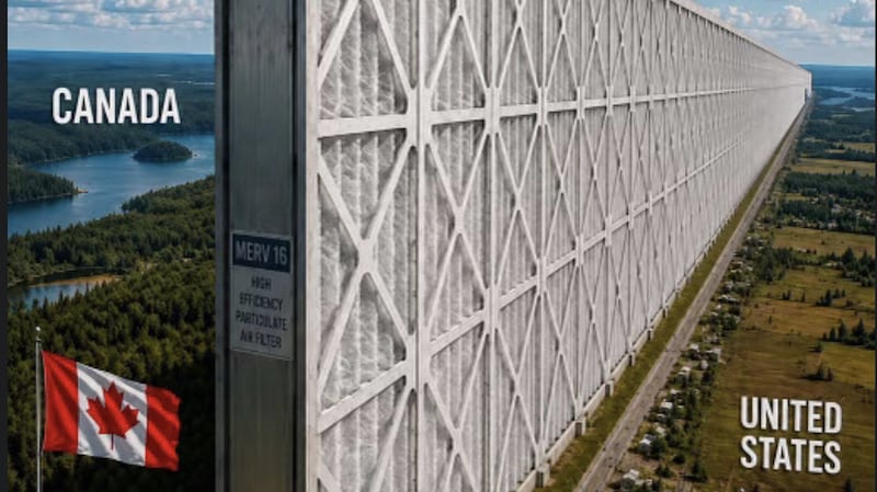 Donald Trump's wacky imagined "air filter" border wall with Canada posted on Truth Social.