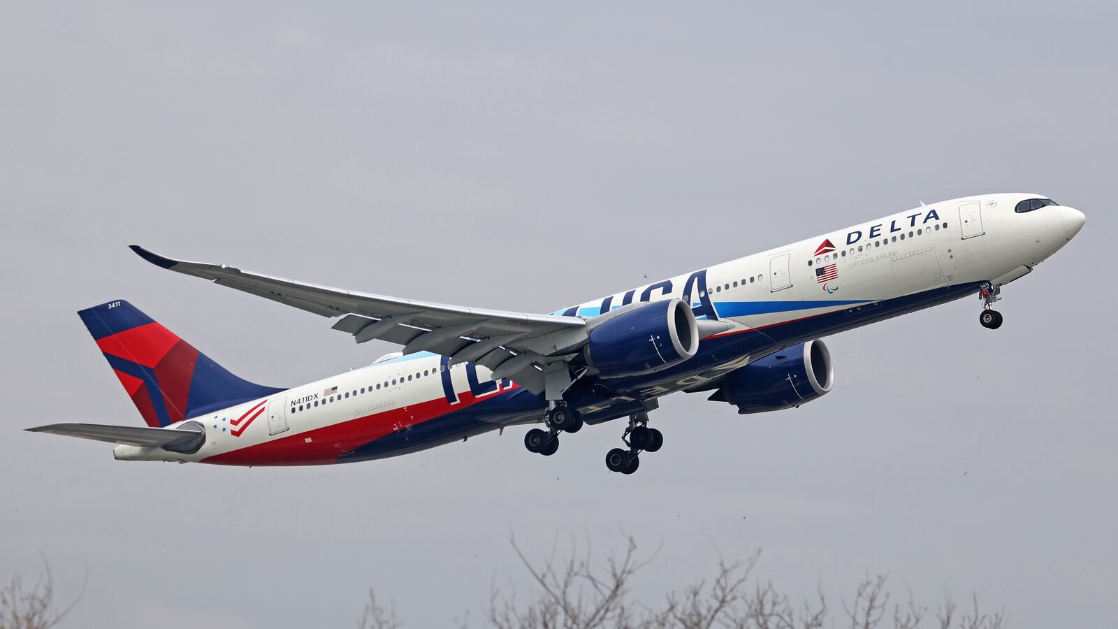 Delta Airlines flight takes off.