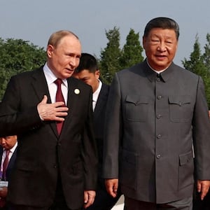 Russian President Vladimir Putin, Chinese President Xi Jinping, North Korean leader Kim Jong Un, Pakistan's Prime Minister Shehbaz Sharif and heads of foreign delegations arrive for a military parade marking the 80th anniversary of the end of World War Two, in Beijing, China September 3, 2025. Sputnik/Alexander Kazakov/Pool via REUTERS ATTENTION EDITORS - THIS IMAGE WAS PROVIDED BY A THIRD PARTY.     TPX IMAGES OF THE DAY