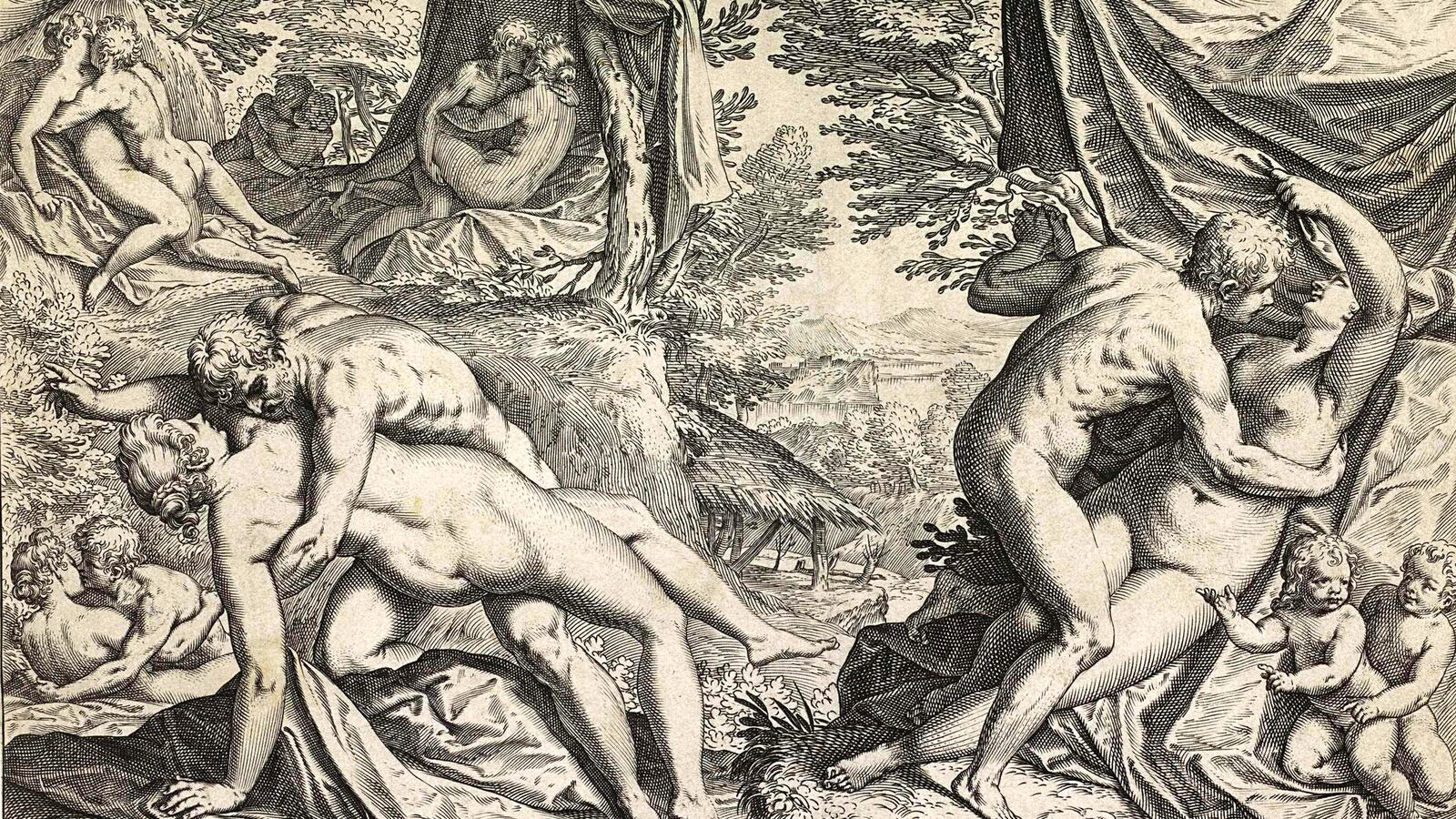 Line drawing called Love in the Golden Age, Italy, 1589.