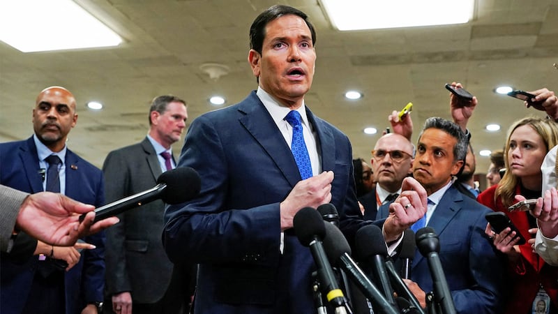 Secretary of State Marco Rubio speaks to reporters, on the day of classified briefings for the full U.S. Senate and House of Representatives on the situation in Iran, on Capitol Hill in Washington, D.C., on March 3, 2026.