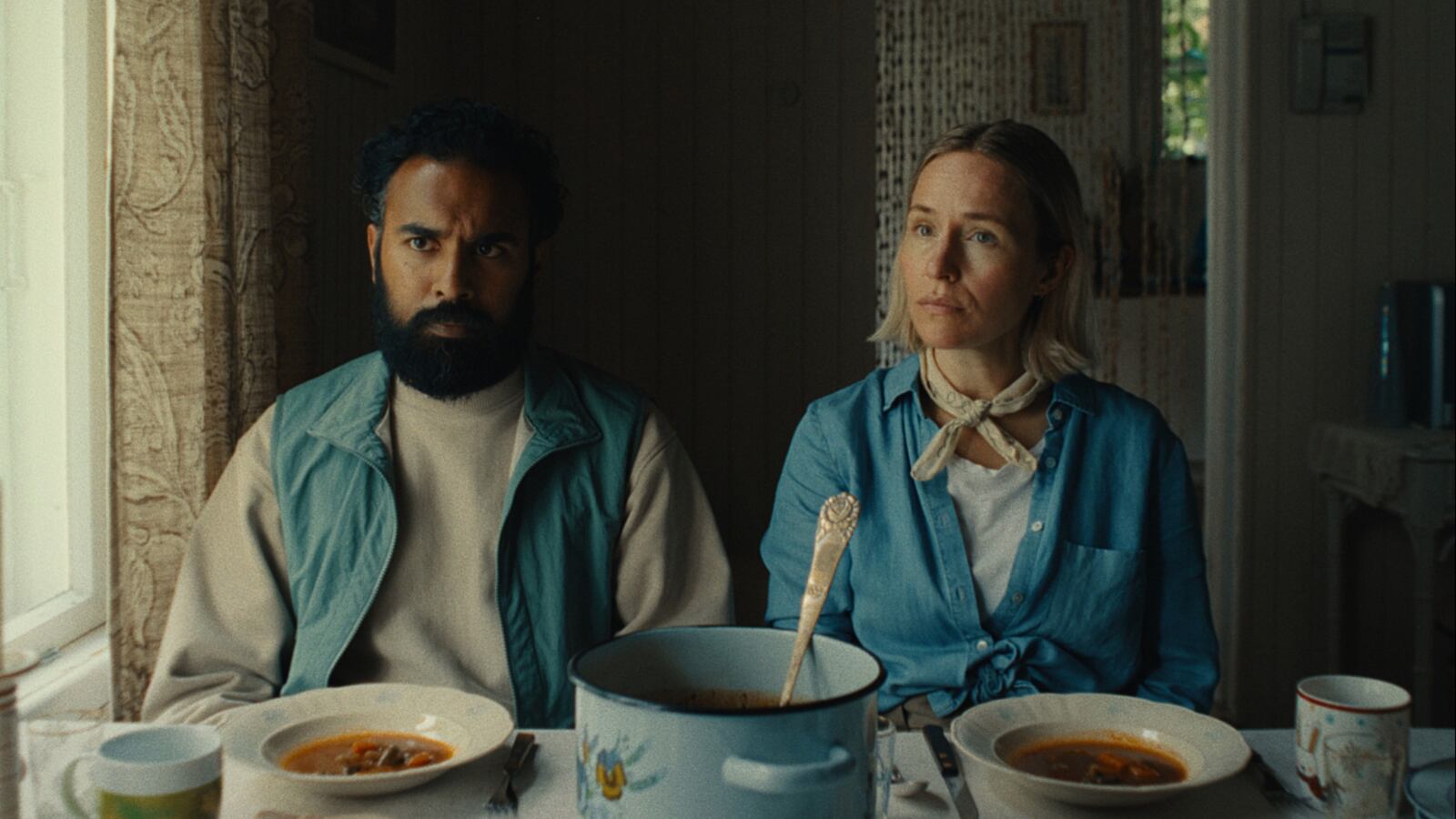 Himesh Patel and Sarah Goldberg