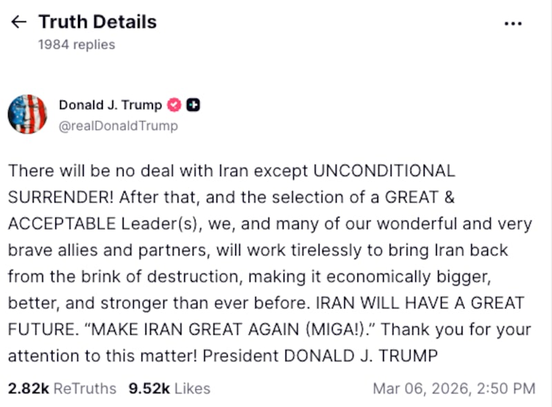 Trump Truth Social post