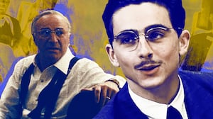 Kevin O'Leary and Timothée Chalamet in "Marty Supreme"