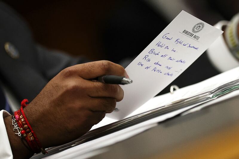Kash Patel's handwritten note before his September 17 hearing with the House Judiciary Committee.