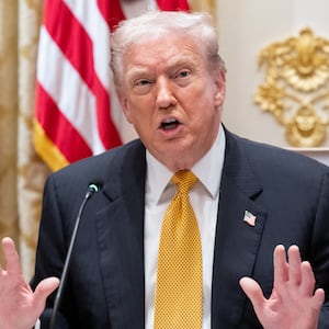 President Donald Trump speaks as he is seated in the Cabinet Room for his meeting with Hungarian Prime Minister Viktor Orban at White House on November 7, 2025.