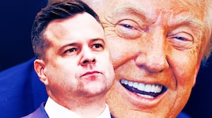 A photo illo illustration of Bill Pulte and Donald Trump