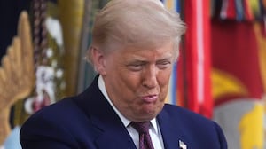 President Donald Trump gestures as he departs following a Medal of Honor Ceremony in the East Room of the White House on June 18, 2026 in Washington, DC.