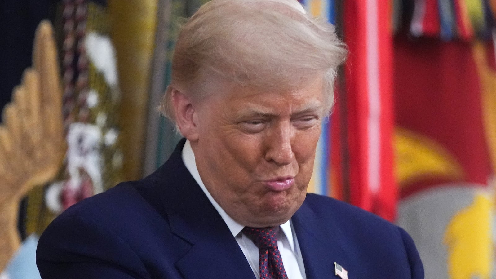 President Donald Trump gestures as he departs following a Medal of Honor Ceremony in the East Room of the White House on June 18, 2026 in Washington, DC.