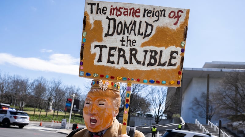 One of the early protesters in the fight over the Kennedy Center, David Barrows, 77, takes to the street shortly after Donald Trump became chair of the center after taking office.