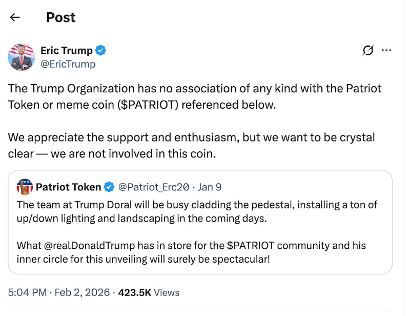 Eric Trump burst the crypto bubble.