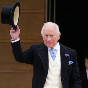 Britain's King Charles III stands at the top of the Garden steps before the start of a Royal Garden Party at Buckingham Palace, London, Britain, May 6, 2026.