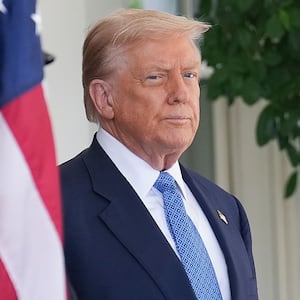 WASHINGTON, DC - AUGUST 08:  U.S. President Donald Trump awaits the arrival of Armenian Prime Minister Nikol Pashinyan at the White House on August 8, 2025 in Washington, DC. Trump is scheduled to hold a trilateral signing ceremony with the leaders of Armenia and Azerbaijani to end decades of conflict. (Photo by Andrew Harnik/Getty Images)