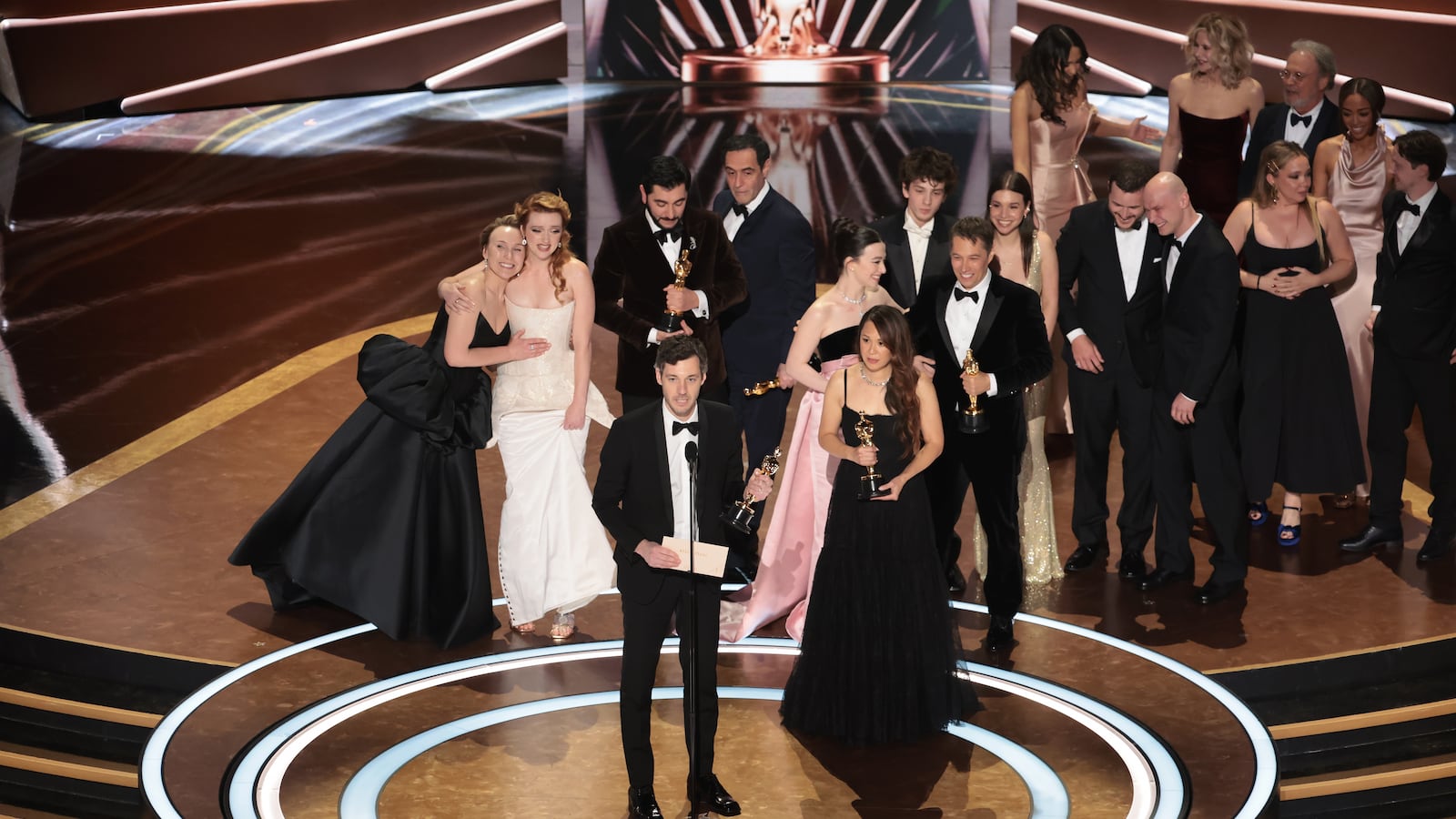 Los Angeles, CA. March 2, 2025: Alex Coco and the cast and crew of Anora at the 97th Academy Awards (Oscars) at the Dolby Theatre on March 2, 2025 in Los Angeles, CA. (Myung J. Chun / Los Angeles Times via Getty Images)