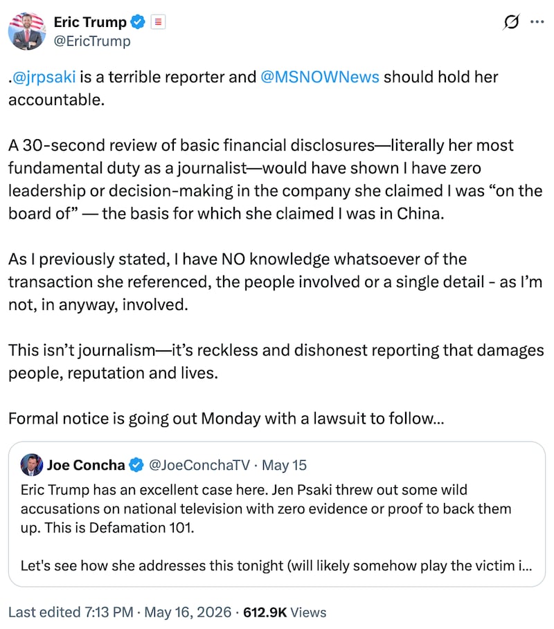 Eric Trump on X