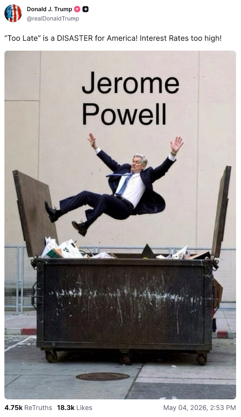 Trump shared this image of Jerome Powell just seven minutes before a Small Business Summit began in the White House’s East Room.