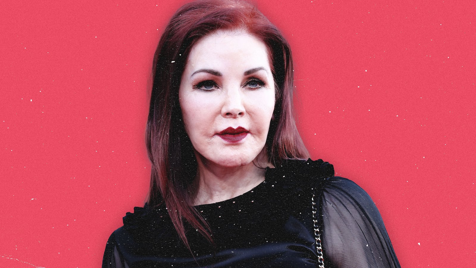 An illustration including a photo of Priscilla Presley