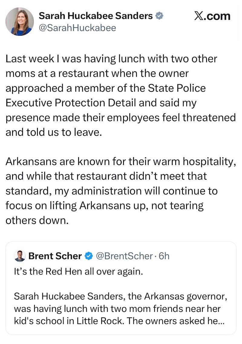 Sarah Huckabee Sanders post on X