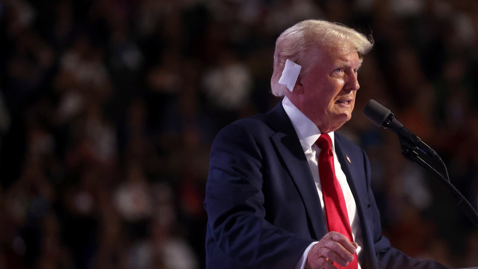 Former President Donald Trump speaks at the Republican National Convention (RNC) on the fourth and final day of the event on July 18, 2024 in Milwaukee, Wisconsin.