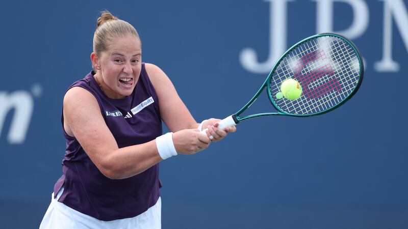 NEW YORK, NEW YORK - AUGUST 27: Jelena Ostapenko of Latvia returns against Taylor Townsend of the United States during their Women's Singles Second Round match on Day Four of the 2025 US Open at USTA Billie Jean King National Tennis Center on August 27, 2025 in the Flushing neighborhood of the Queens borough of New York City.
