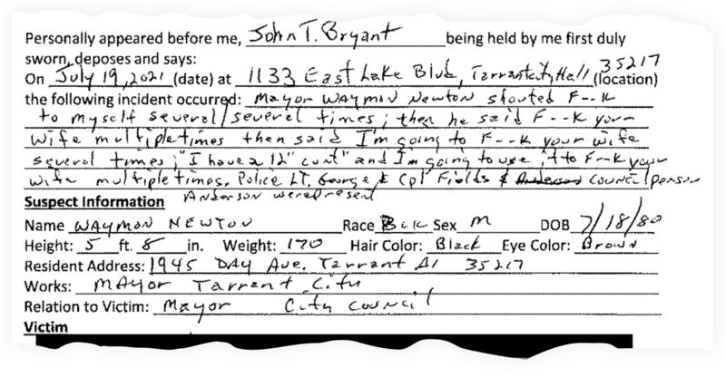 A snippet of an incident report filed in the assault case against Councilmember Tommy Bryant