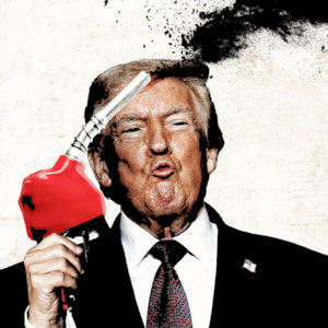 Donald Trump spraying gas.