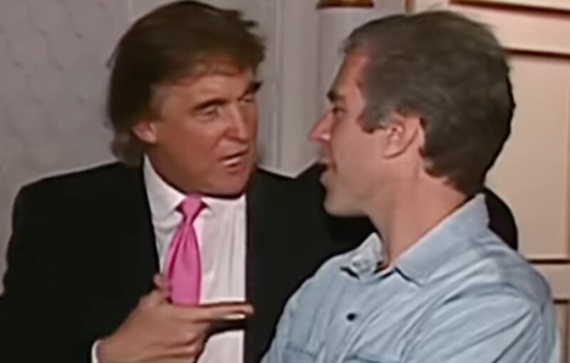 Donald Trump and Jeffrey Epstein at a Mar-a-Lago party in 1992.