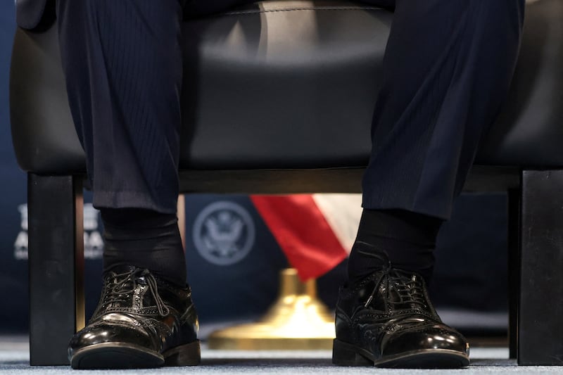 Trump's ankles were on display during a bilateral meeting with Syrian President Ahmed al-Sharaa