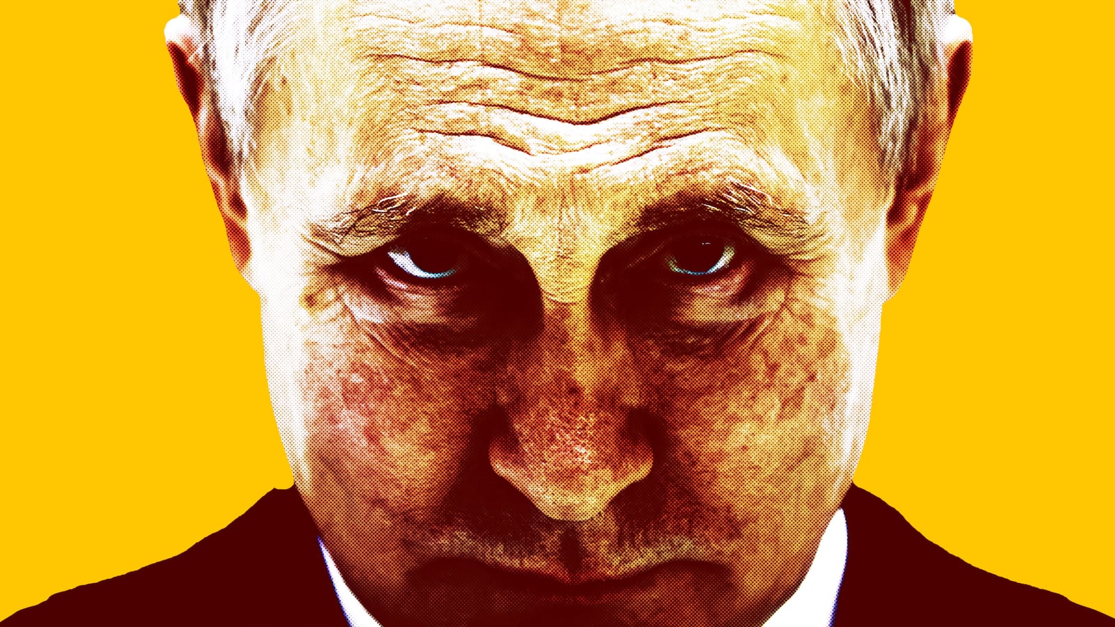 Photo illustration of Vladimir Putin on a yellow background