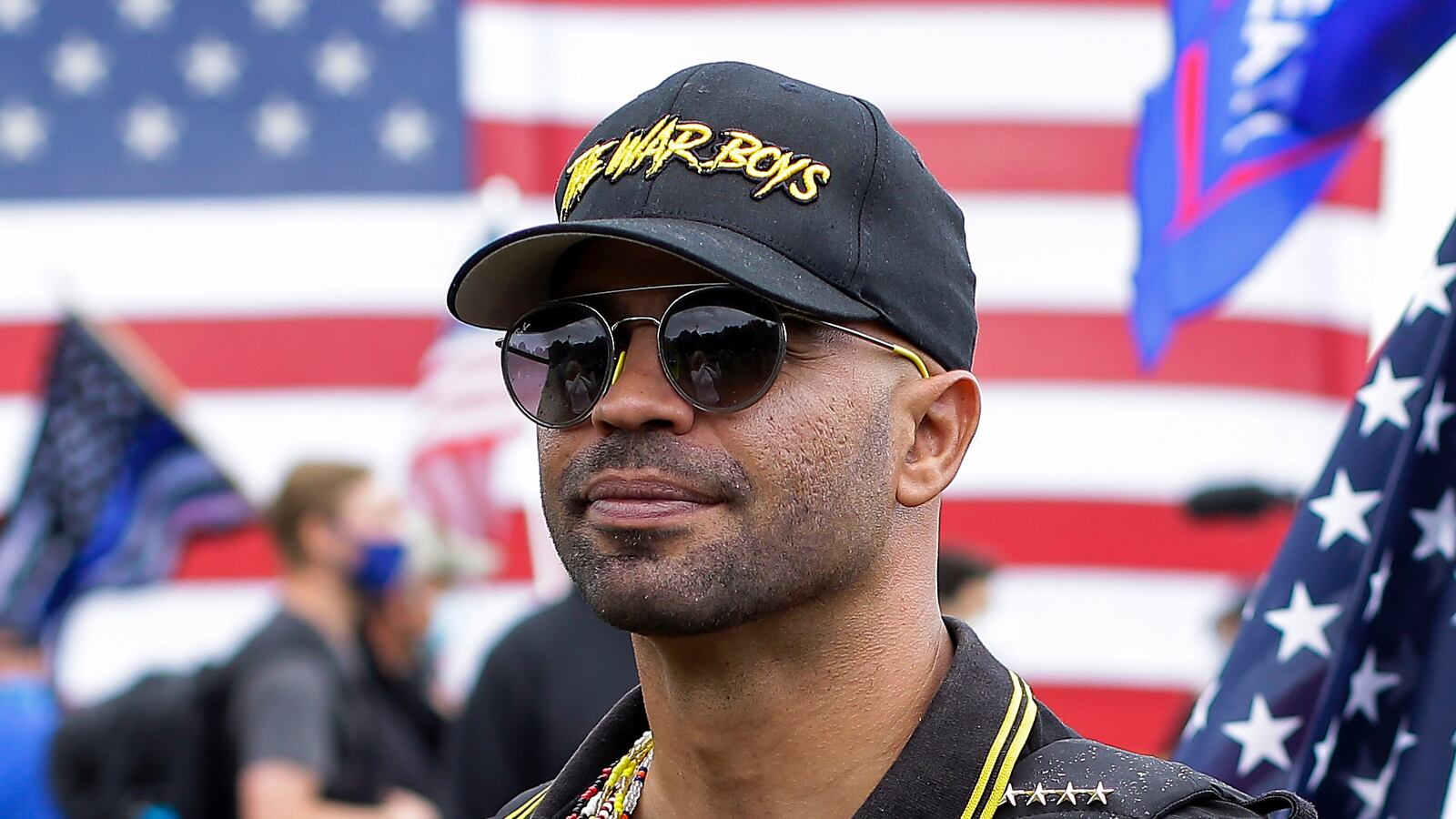 PORTLAND, OR - SEPTEMBER 26: Proud Boys chairman Enrique Tarrio (C) poses for a portrait at Delta Park during a rally on September 26, 2020 in Portland, Oregon. Hundreds of right-leaning activists attended Saturday's event. (Photo by Joshua Lott/The Washington Post via Getty Images)
