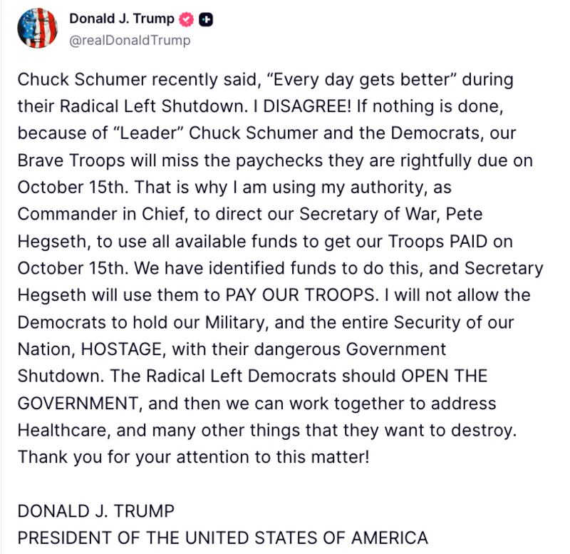 Donald Trump Truth Social post