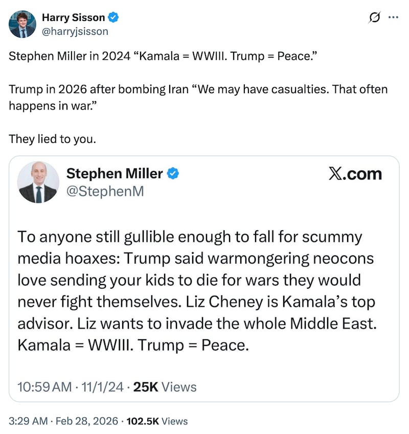 Left-wing influencer Harry Sisson was among those mocking Stephen Miller.