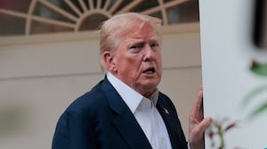 President Donald Trump speaks to reporters near the Rose Garden after returning to the White House on Marine One on July 29, 2025 in Washington, DC.