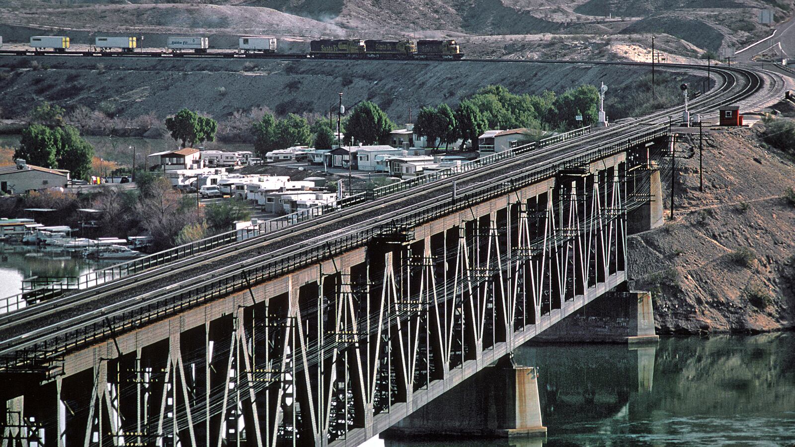 This is a westbound bridge approaching the Colorado River (and the Arizona/California border) at Topock, Arizona.