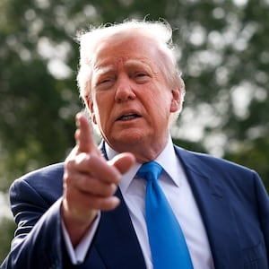 President Donald Trump speaks to the media as he departs the White House on April 25, 2025 in Washington, DC.