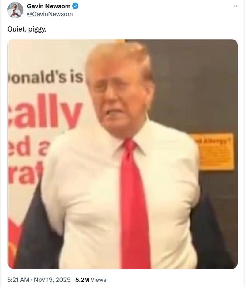 Gavin Newsom X post mocking Trump