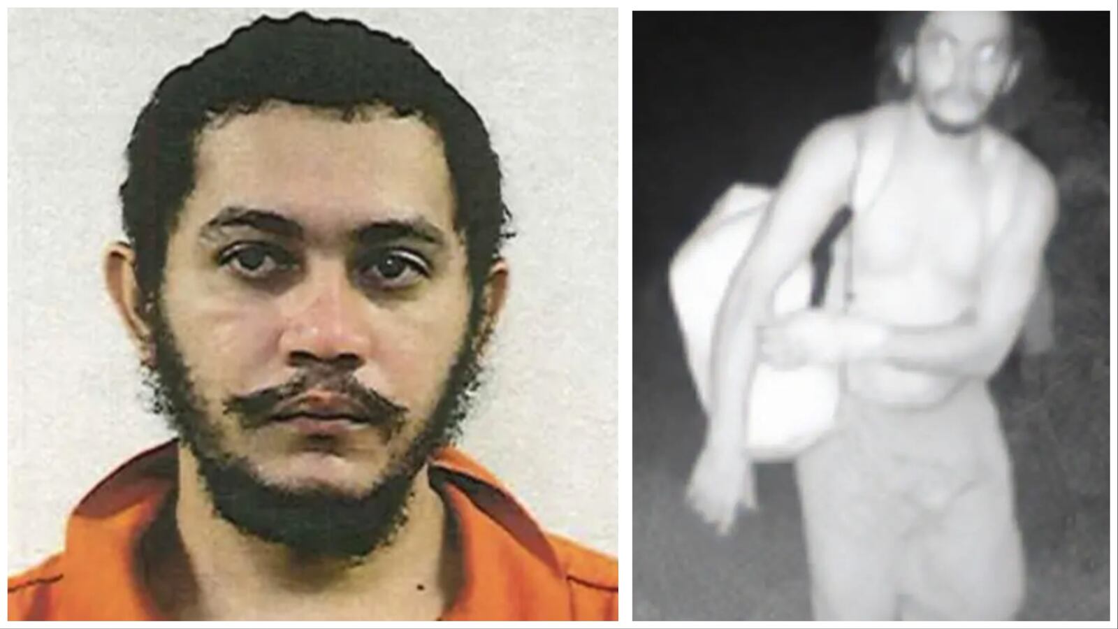 A mugshot and a trail-cam image of fugitive Danelo Cavalcante