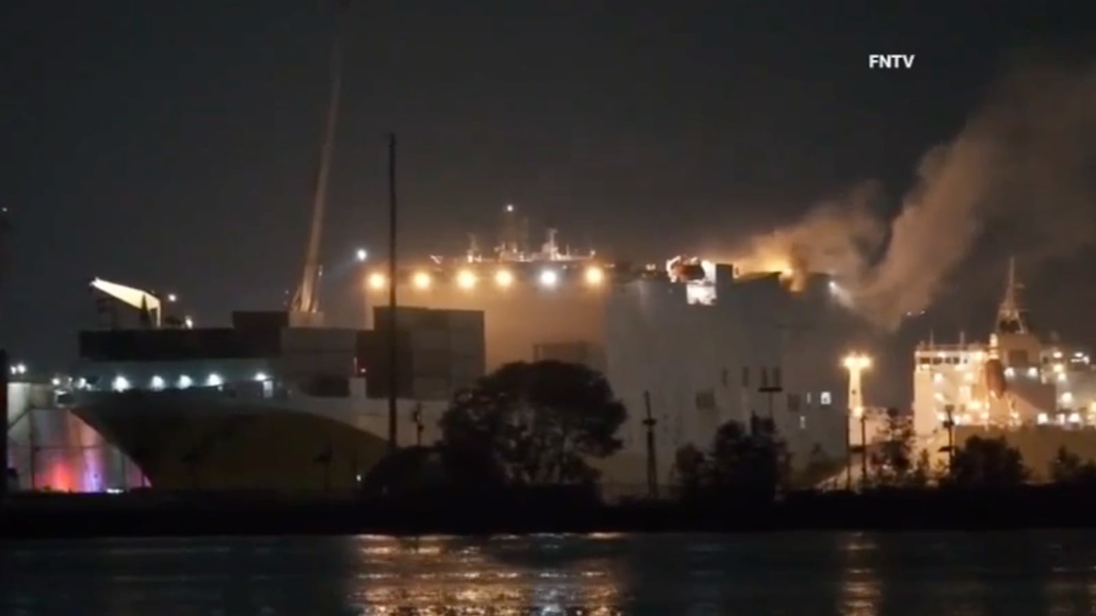 Two Newark firefighters were killed tackling a fire on the Grande Coaster Eadoirio in Port Newark, New Jersey.