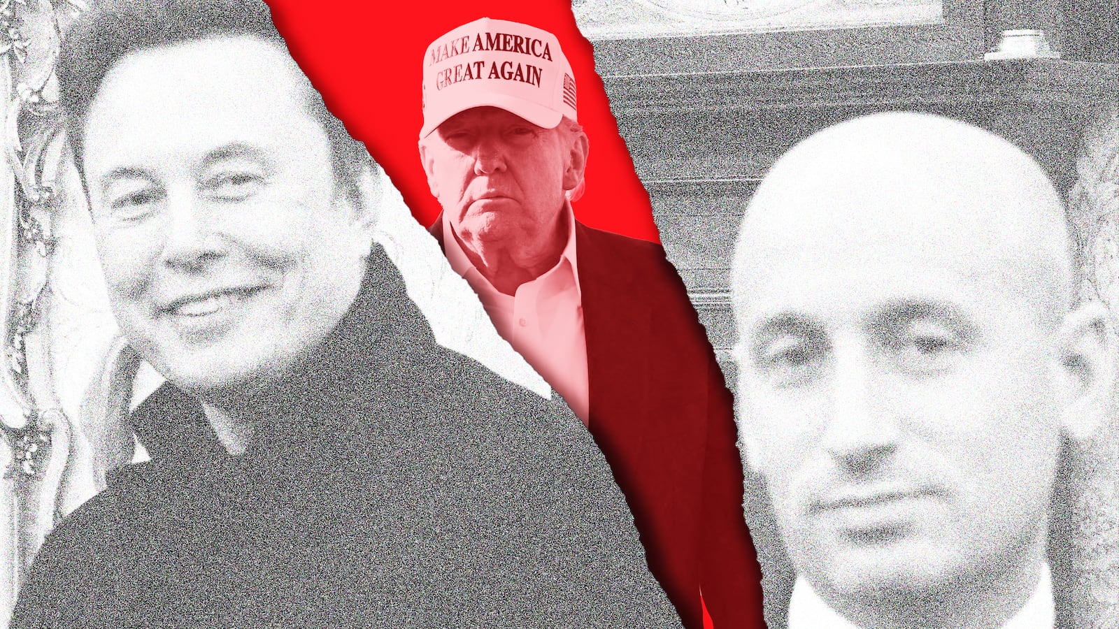 Elon Musk, Donald Trump, Stephen Miller photo illustration