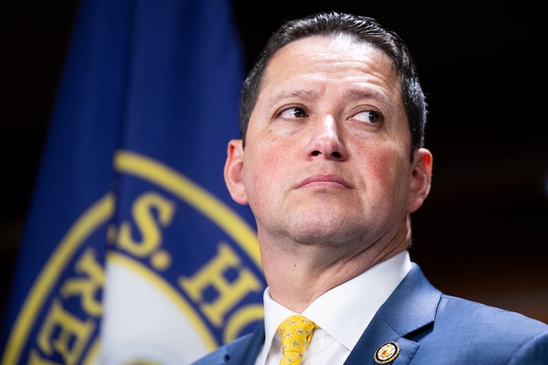 Rep. Tony Gonzales, R-Texas, chairman of the Congressional Hispanic Conference, participates in the group's press conference in the U.S. Capitol on Tuesday, March 25, 2025.