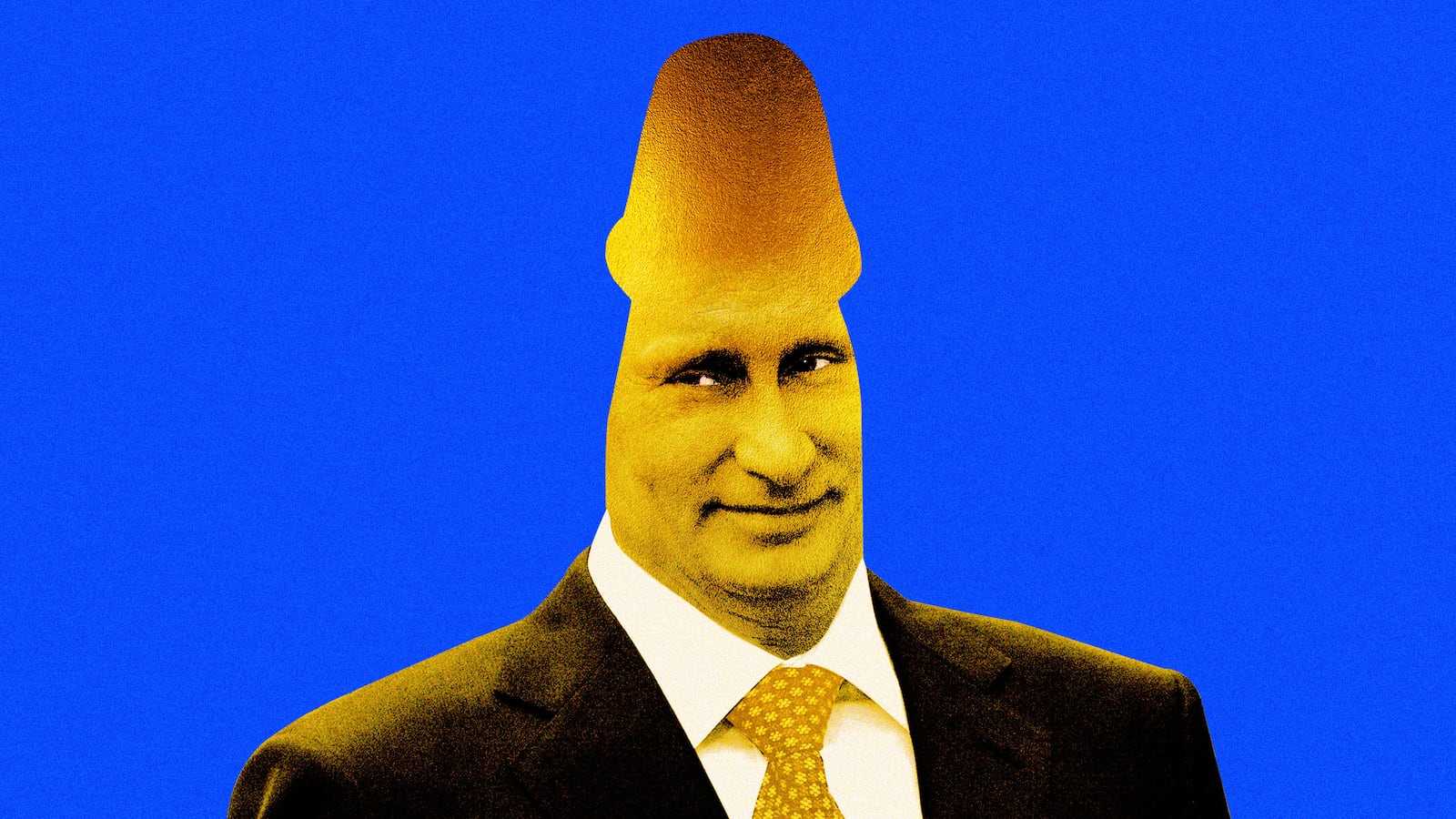 An illustration including Putin and a Penis shaped statue