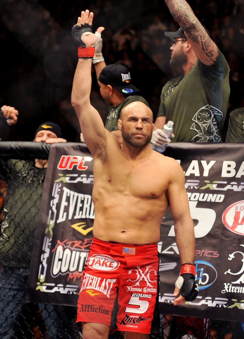 UFC fighter Randy Couture (pictured) acknowledges the crowd before the start of his fight against UFC fighter Mark Coleman during their Light Heavyweight fight at UFC 109:  Relentless at Mandalay Bay Events Center on February 6, 2010 in Las Vegas, Nevada.
